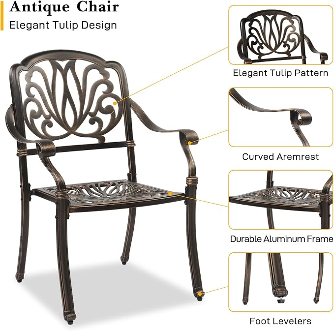 VINGLI 7-Piece Outdoor Dining Set, Cast Aluminum Patio Furniture Set - Image 2
