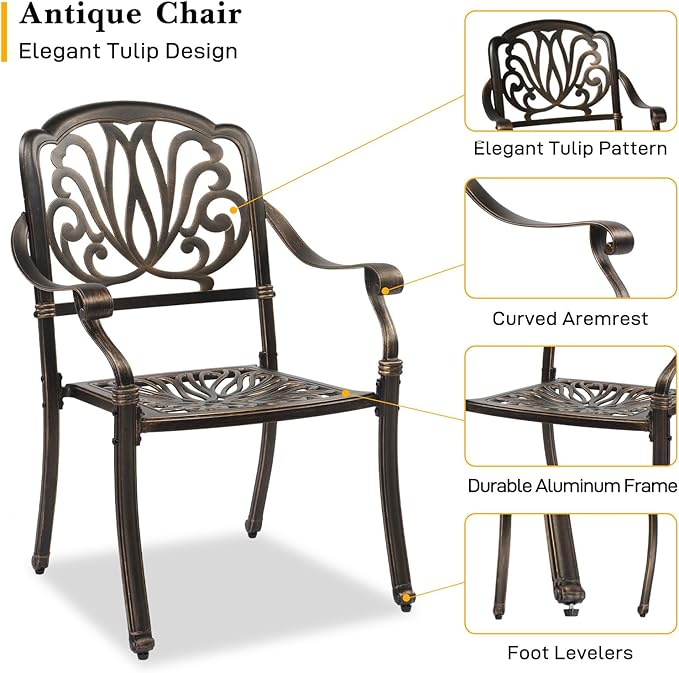 VINGLI 5 Pieces Outdoor Patio Dining Set, Cast Aluminium Patio Furniture Set - Image 6