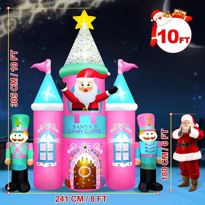 Kalolary 10FT Christmas Inflatables Outdoor Decorations, Candy Castle Inflatable - Image 2