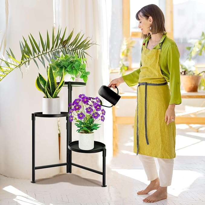 3 Tier Plant Stand Indoor, Metal Plant Shelf Outdoor, Foldable Corner Tall - Image 7