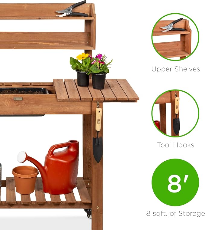 Best Choice Products Mobile Garden Potting Bench, Outdoor Wood Workstation - Image 3