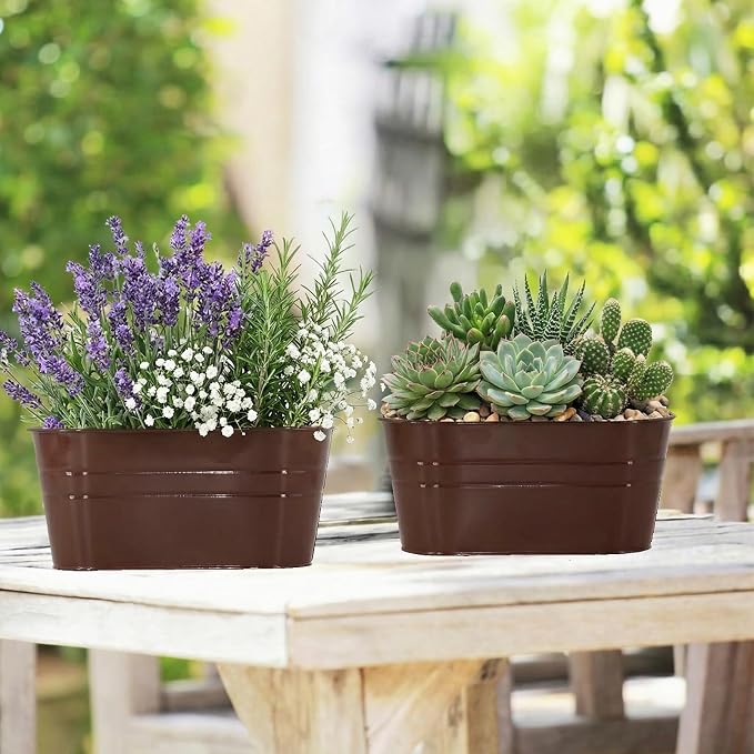 3 Pack Metal Railing Planters, 10.5" Oval Hanging Flower Pots - Image 8