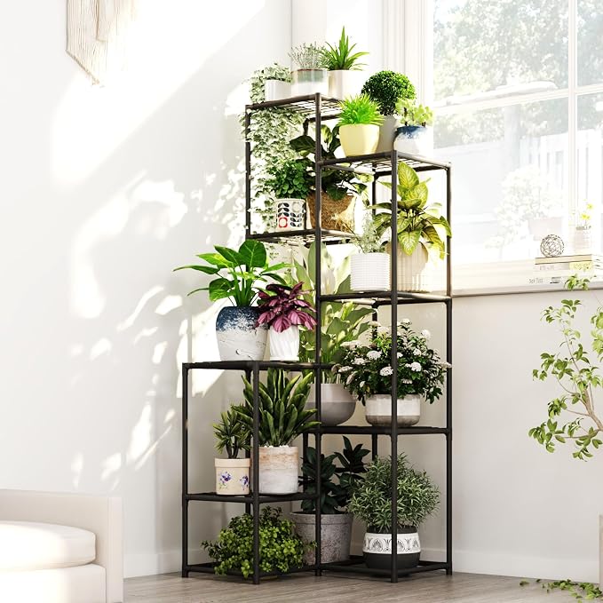 Bamworld Black Plant Stand Indoor Outdoor Corner Plant Shelf 54.7" Tall Plant by Bamworld