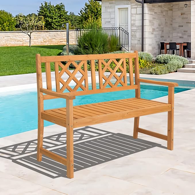 Outdoor Bench Weatherproof, Wooden Garden Bench, Outdoor Wood Patio Bench - Image 2