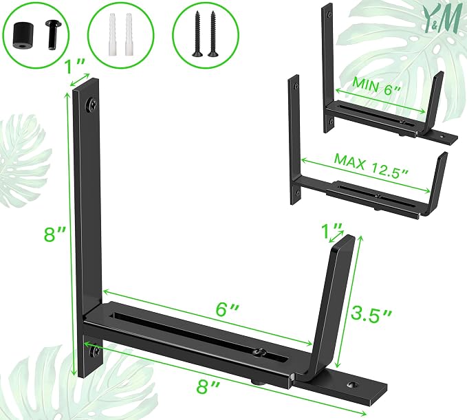 Y&M 6 Pack Adjustable Planter Box Brackets, Universal Window Box Brackets - Image 3
