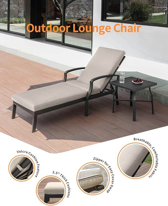 2 Pieces Lounge Chair Set, Outdoor Chaise Lounge Set, Never-Rust Aluminum Pool - Image 8