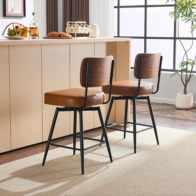 VINGLI Counter Height Swivel Bar Stools Set of 2, Upholstered PU Leather - Image 7