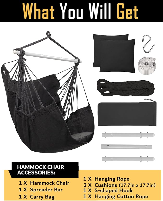 ADVOKAIR Hammock Chair Swing, Heavy-Duty Hanging Rope Swing Seat Supports 500 - Image 8