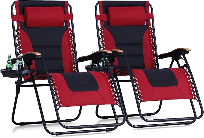PHI VILLA XXL Oversized Padded Zero Gravity Chair Set of 2, Foldable Patio by PHIVILLAThepioneerofcomfortablehouseholdsupplies