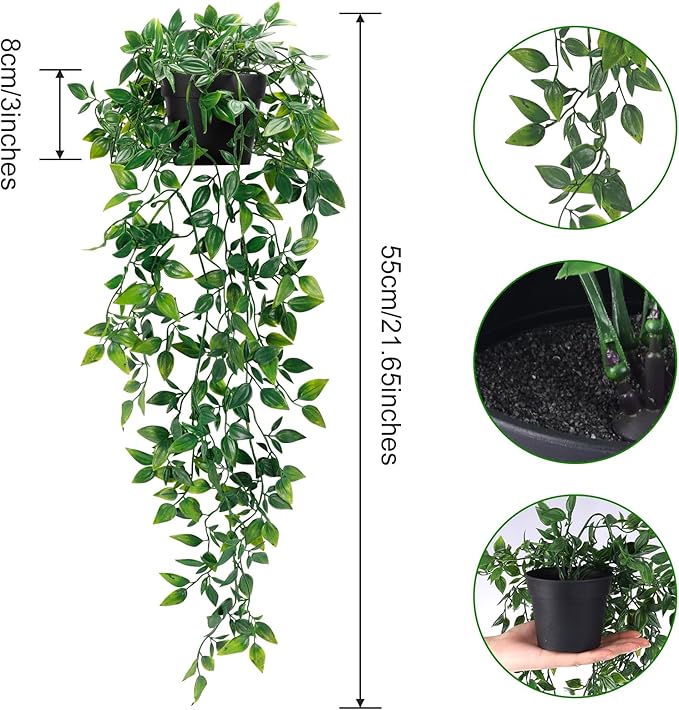 Whonline Fake Hanging Plants, Artificial Small Potted Plants - Image 2