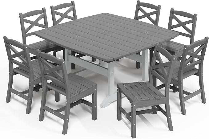 9-Piece Patio Dining Table Set, HDPE Outdoor Table and Chairs Set, All-Weather by Unknown