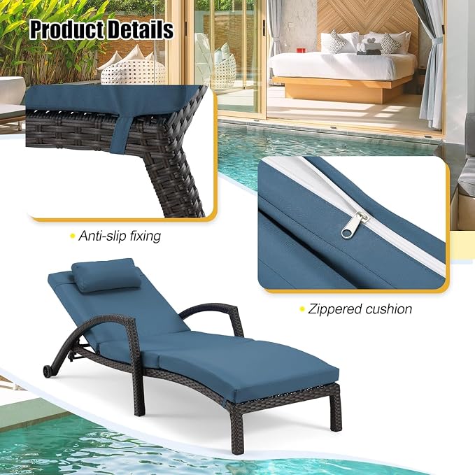 HOMREST Chaise Lounge Chairs Set of 4, PE Rattan Wicker Recliner, Patio Lounge - Image 6