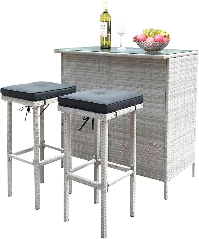 Wicker Patio Bar Set of 3-Piece, Rattan Bistro Set - Image 3