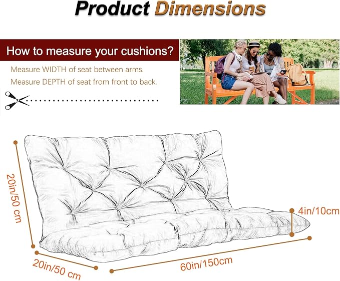 2-3 Seat Swing Replacement Cushion, Outdoor Bench Cushions - Image 6