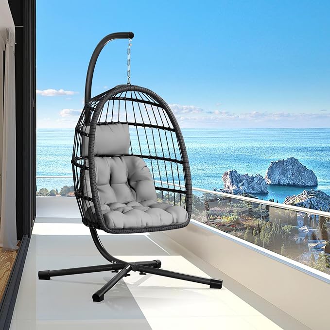 CHABATREE Egg Chair with Stand, Patio Rattan Wicker Hanging Swing Egg Chair by Unknown