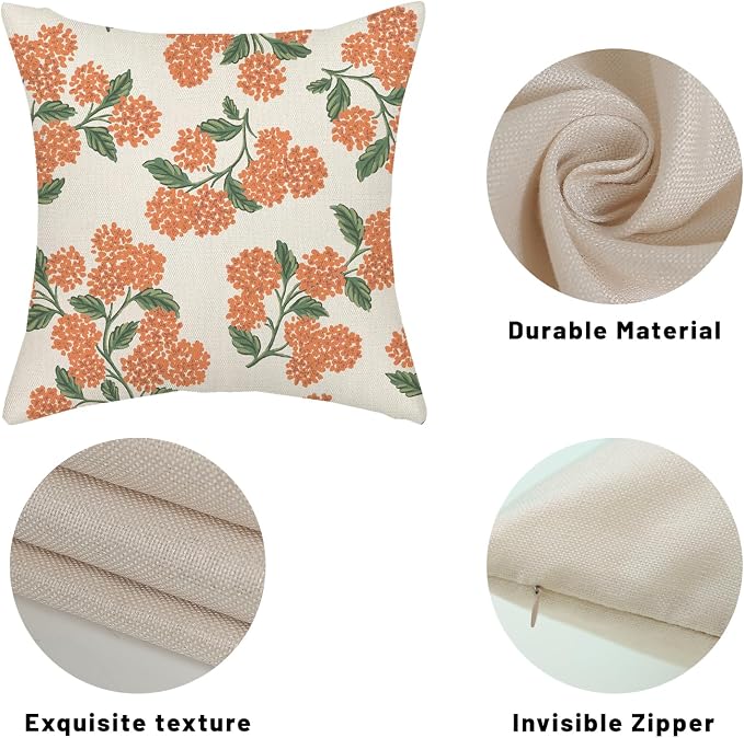 Fall Burnt Orange Pillow Covers 18x18 Inch 2 Pcs Green Hydrangea Flower Decor - Image 7