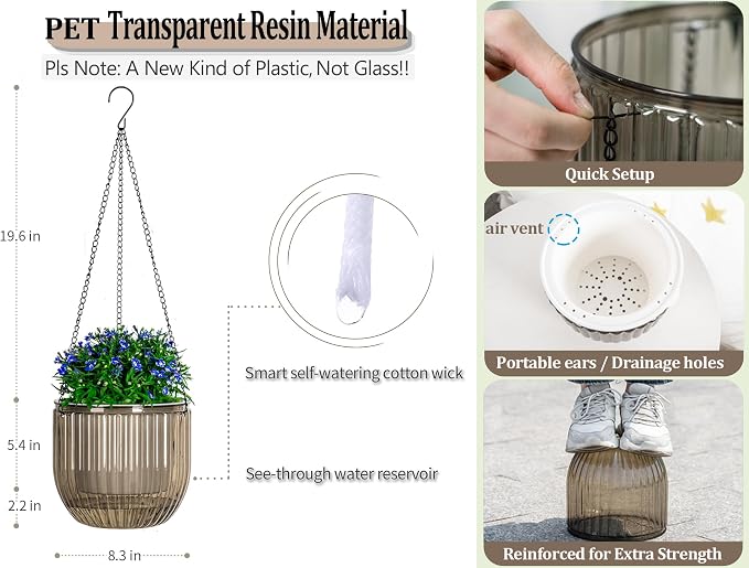 Melphoe 1 Pack Self Watering Hanging Planters Indoor Flower Pots, 8.3 Inch - Image 6