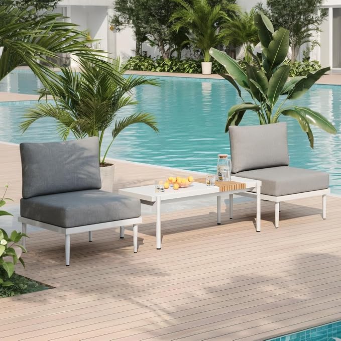 Sundale Outdoor 3 Pieces Patio Furniture Set, Metal Outdoor Sectional Sofa - Image 3