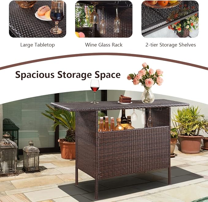 ReunionG Outdoor Wicker Bar Patio Rattan Counter Table - Image 4