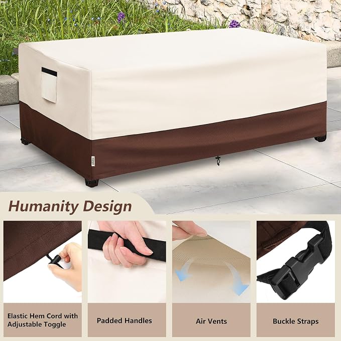 Outdoor Coffee Table Cover, 600D Waterproof Patio Rectangular Side Table Covers - Image 3