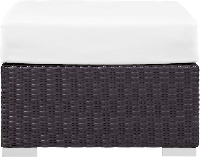 Modway Convene Wicker Rattan Outdoor Patio Square Ottoman in Espresso White - Image 4