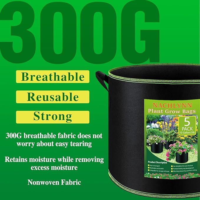 NACHLYNN 5-Pack 10 Gallon Grow Bags - Image 4