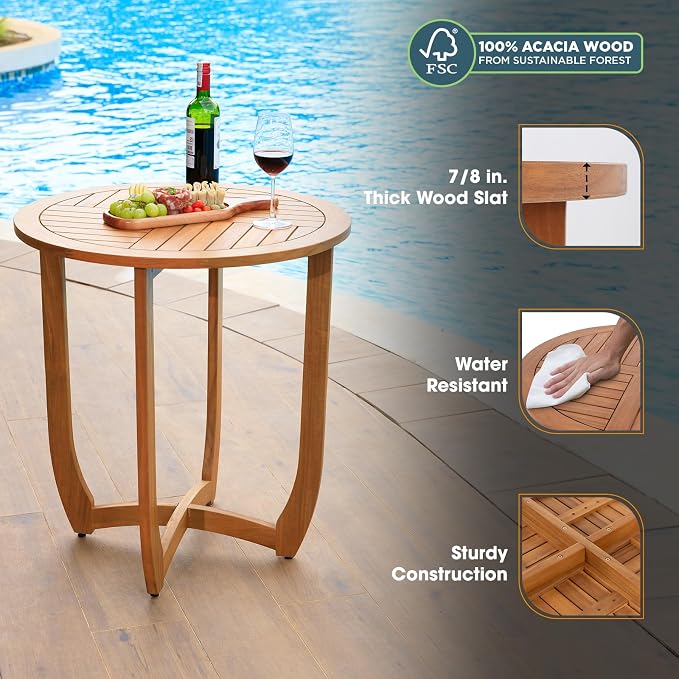 IDZO Outdoor Bistro Dining Table Heavy Duty 270lbs Capacity, FSC Acacia Wood - Image 4