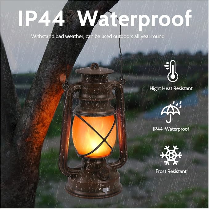 2 Pack Vintage Lantern Flickering Flame Rechargeable LED Retro Camping Lights 4 - Image 3