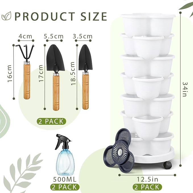 Umigy 2 Set White 7 Tier Stackable Vertical Planters - Image 2