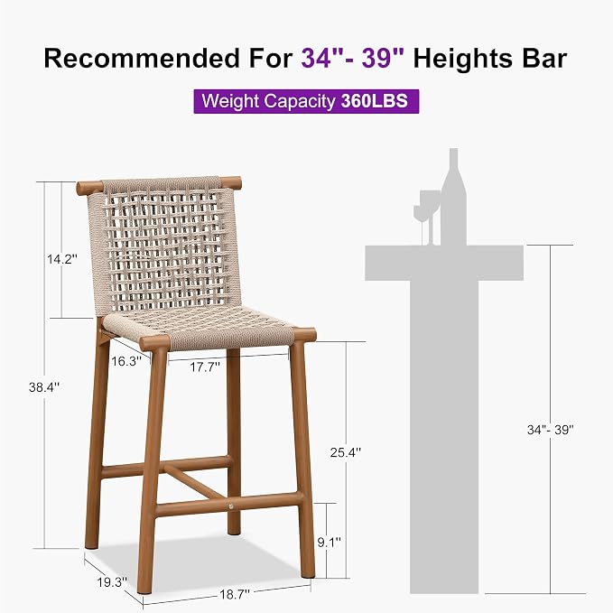 PURPLE LEAF Outdoor Counter Height Stools Set of 4 Aluminum Wicker Bar Stool - Image 2
