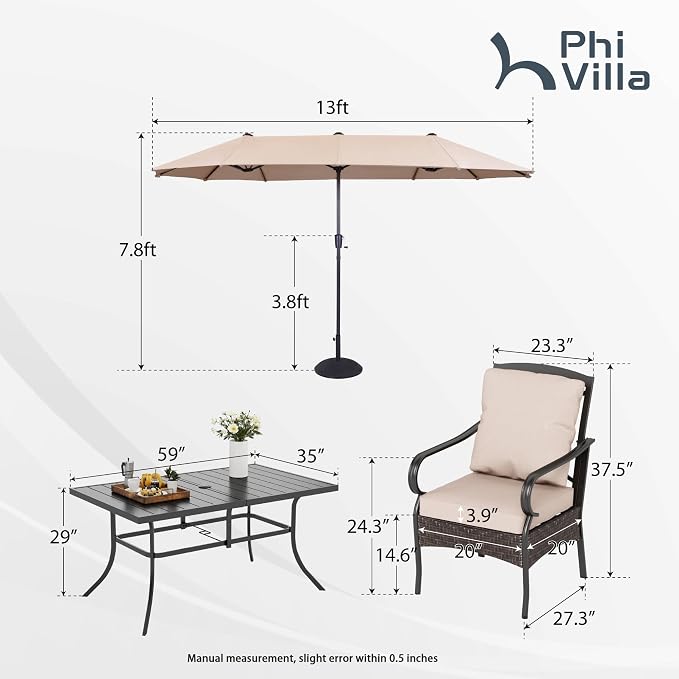 PHI VILLA Outdoor Dining Set for 6, All-Weather Patio Table and Chairs Set for 6 - Image 2