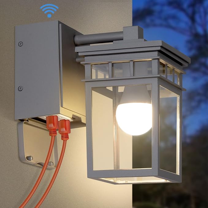 Outdoor Porch Light with GFCI Outlet Built in, Dusk to Dawn Outdoor Lighting by FANDBO