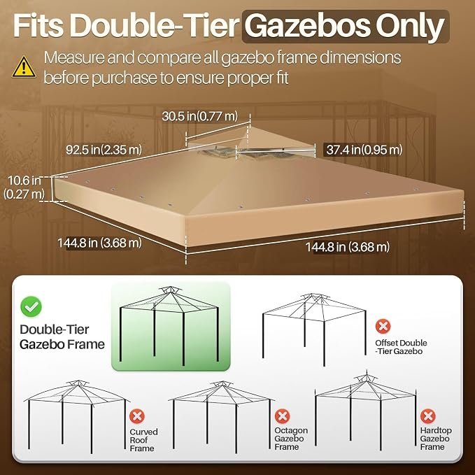 Flexzion Gazebo Cover Replacement Canopy Top 12x12 Ft - Image 4