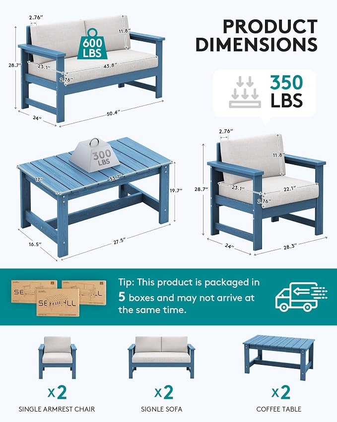 SERWALL 6 Pieces HDPE Outdoor Sofa Set - Image 2