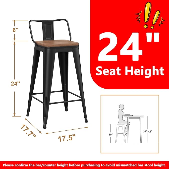 WENTMENT Metal Bar Stools Set of 4 Counter Height Barstools - Image 2