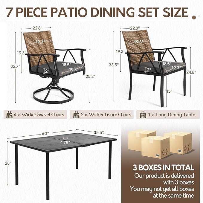 7-Piece Patio Dining Set for 6, Outdoor Dining Set - Image 2
