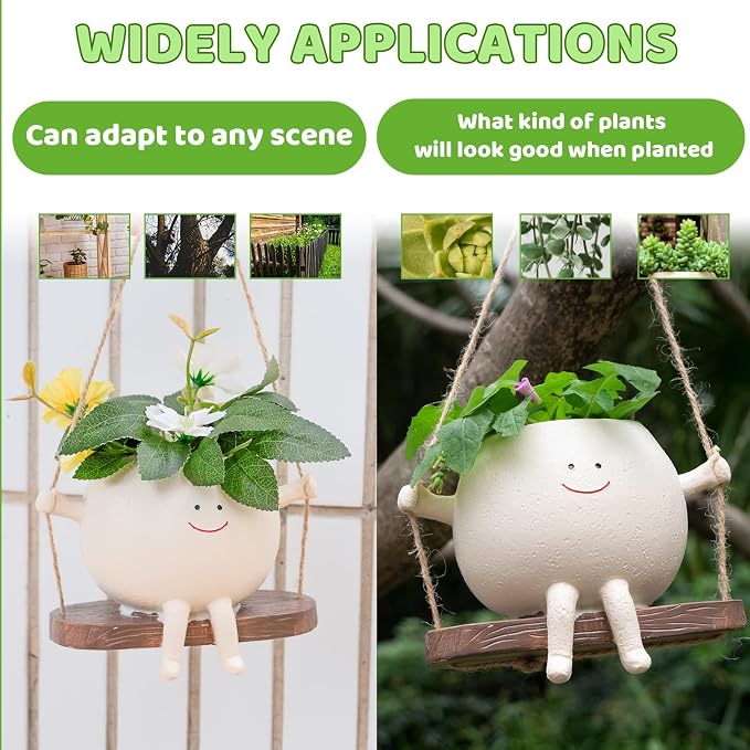 2 Pcs Swing Hanging Planters for Indoor Plants Swinging Plant Pot Face Hanging - Image 2