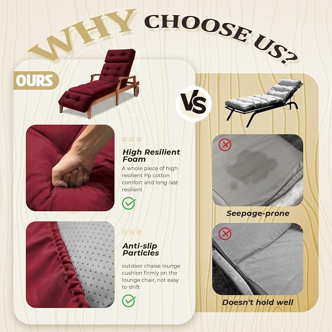 Outdoor Chaise Lounge Cushion Waterproof, 74.4x22x4.7 Inch Oxford Fabric - Image 4
