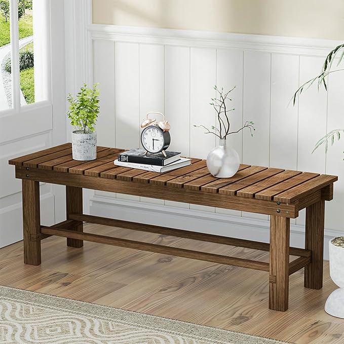 47.2'' Outdoor Garden Benches Weatherproof Patio Bench Two-Person Seat Backless - Image 7