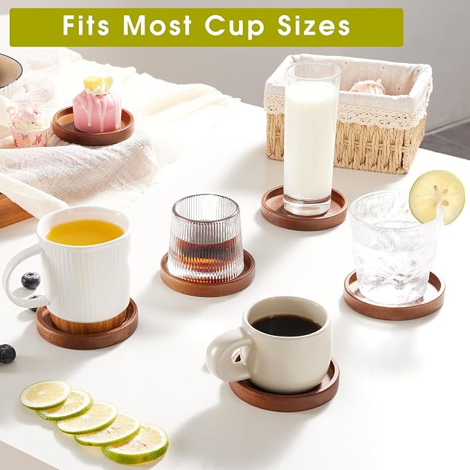 Set of 6 Wooden Coasters With Holder - Image 6