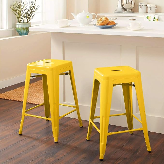 Devoko Metal Bar Stools 24" Indoor Outdoor Stackable Barstools Modern Style - Image 2