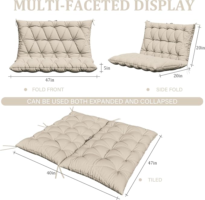 Porch Swing Cushion with Backrest, Waterproof Bench Cushion - Image 2