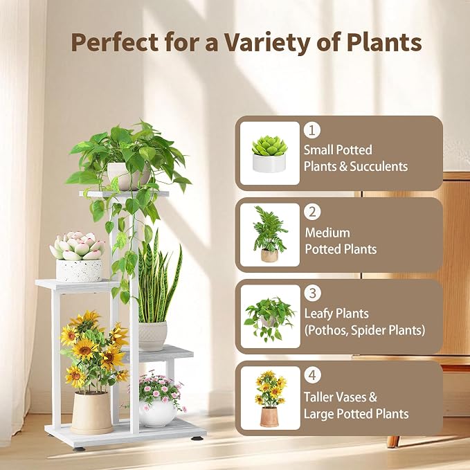 LASZOLA White 4 Tiered Wood Plant Stand Indoor - Image 7