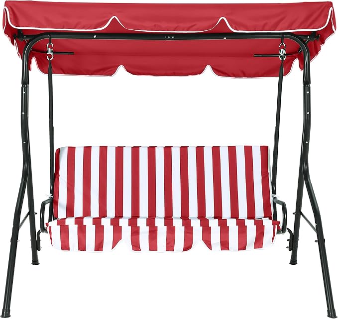 Outdoor Porch Swing Chair with Adjustable Canopy & Striped Seat Cushion - Image 8