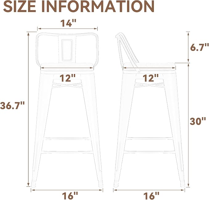 Yongchuang 30 inch Bar Stools Set of 2 Bar Height Metal Barstools - Image 2
