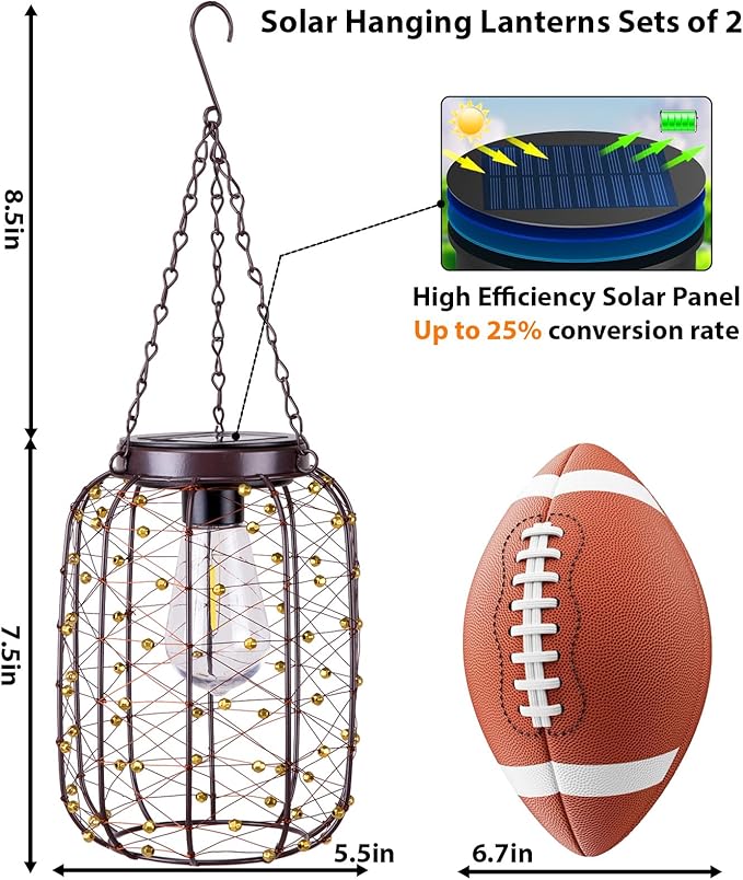 Hanging Solar Lanterns Outdoor Waterproof, Vintage Copper Hanging Lantern Lights - Image 5