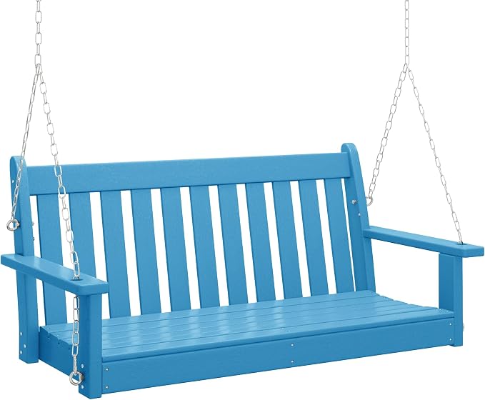 COSTAELM Paradise Outdoor Patio HDPE Hanging Front Porch Swing Bench, Pacific by Costaelm