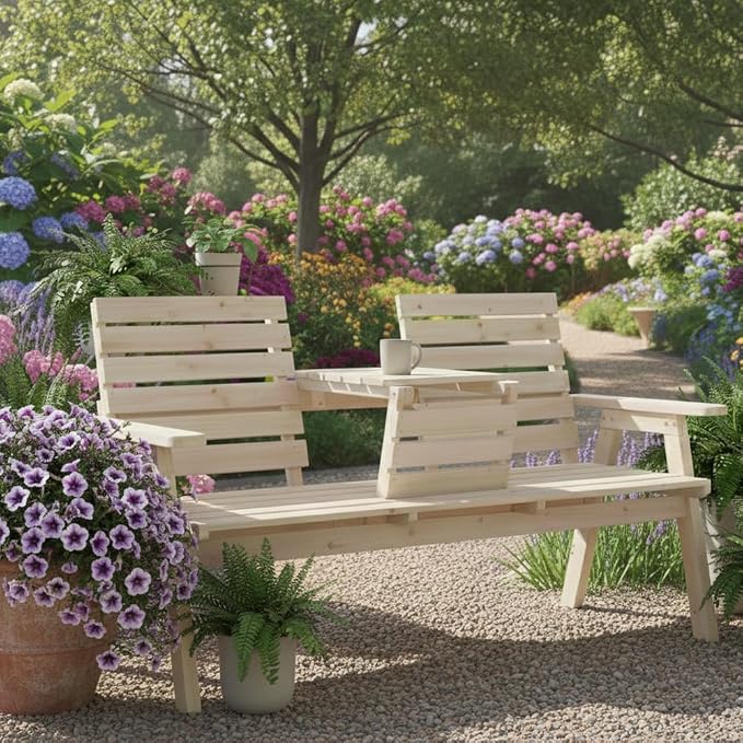 FORTUNO Cedar/Fir Log Wood Patio Garden Bench - Image 8