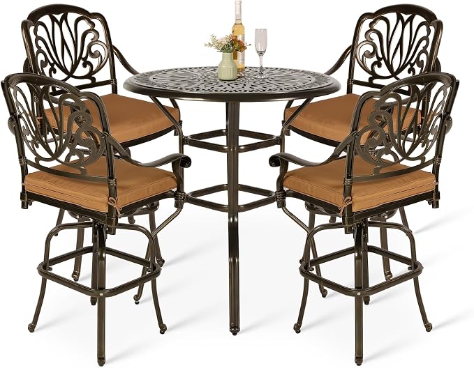 VIVIJASON 5-Piece Patio Swivel Bar Stools Set, All Weather Cast Aluminum by VIVIJASON