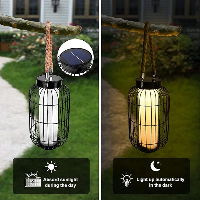 Large Outdoor Solar Lanterns Hanging Light Waterproof LED Garden Lights solar - Image 3